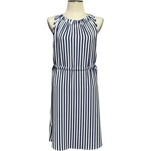 Juicy Couture Jolie Sleeveless Tie Waist Dress Blue White Stripe Large
